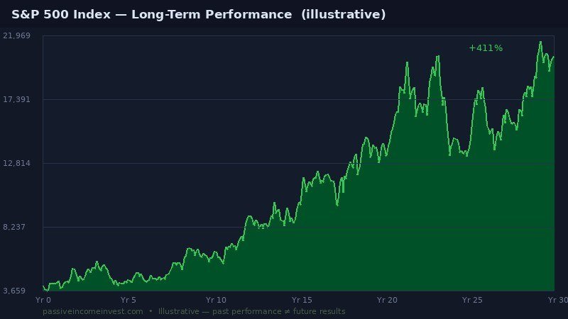 S&P 500 long-term performance chart showing consistent upward trend over 30 years